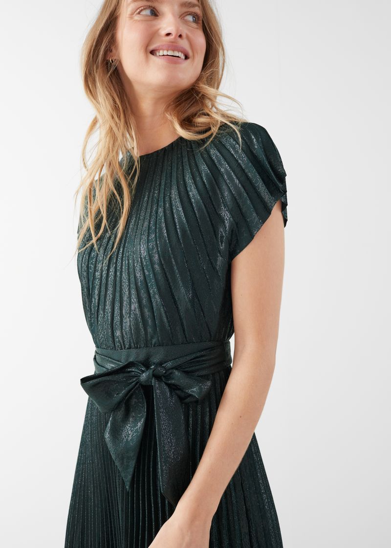 Metallic Pleated Maxi Dress