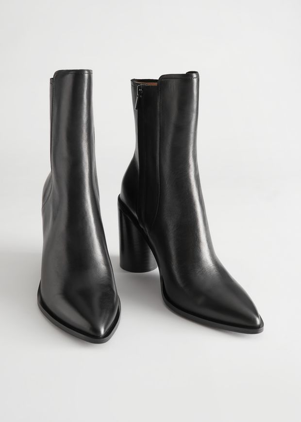 Asymmetric Shaft Leather Ankle Boots