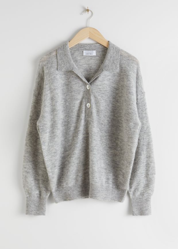 Collared Wool Blend Melangé Sweater