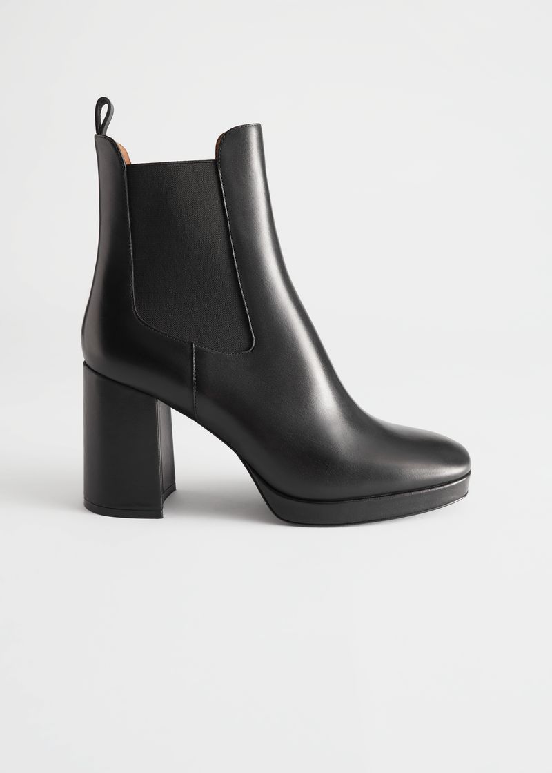 Block Heel Leather Chelsea Boots