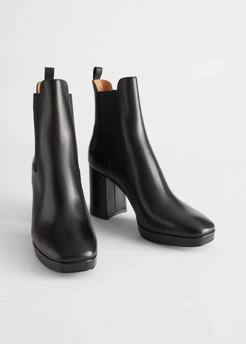 Block Heel Leather Chelsea Boots