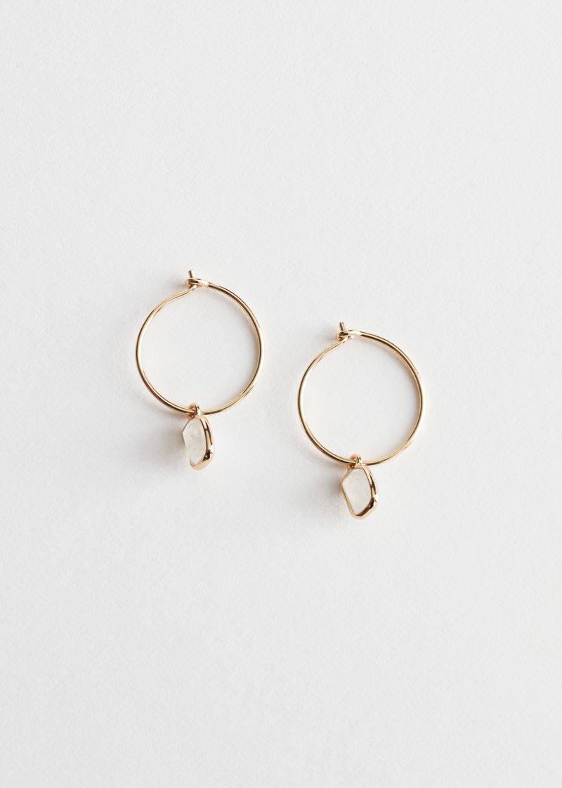 Sterling Silver Stone Pendant Hoop Earrings
