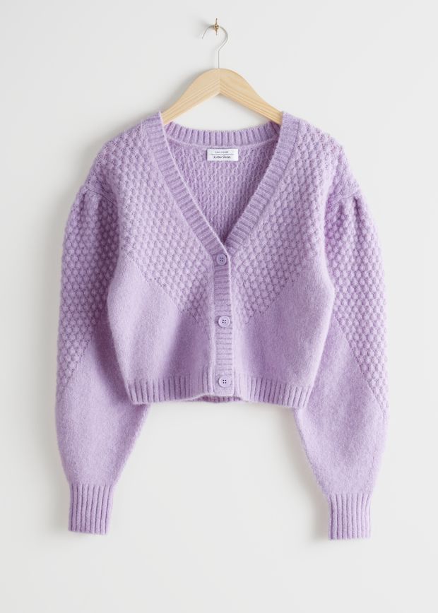 Waffle Knit Wool Blend Cardigan