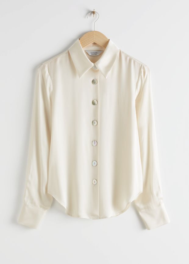 Iridescent Button Satin Blouse