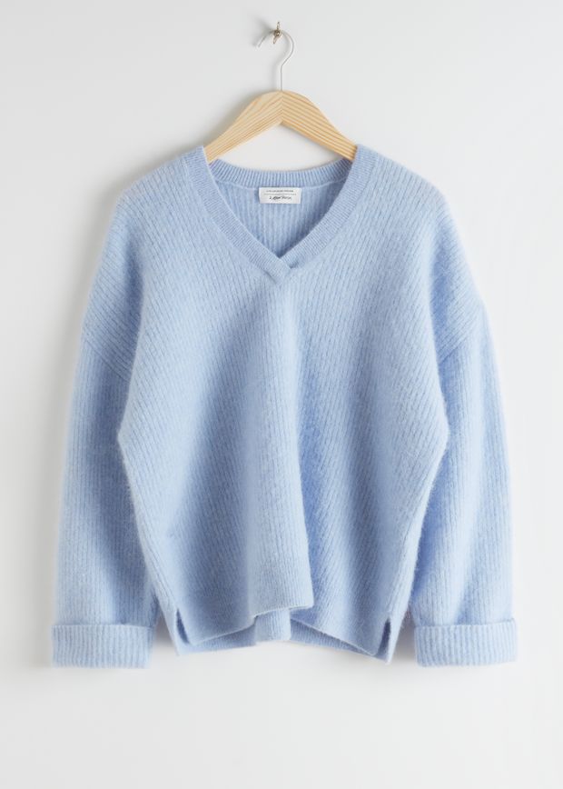 Oversized V-Neck Ribbed Sweater