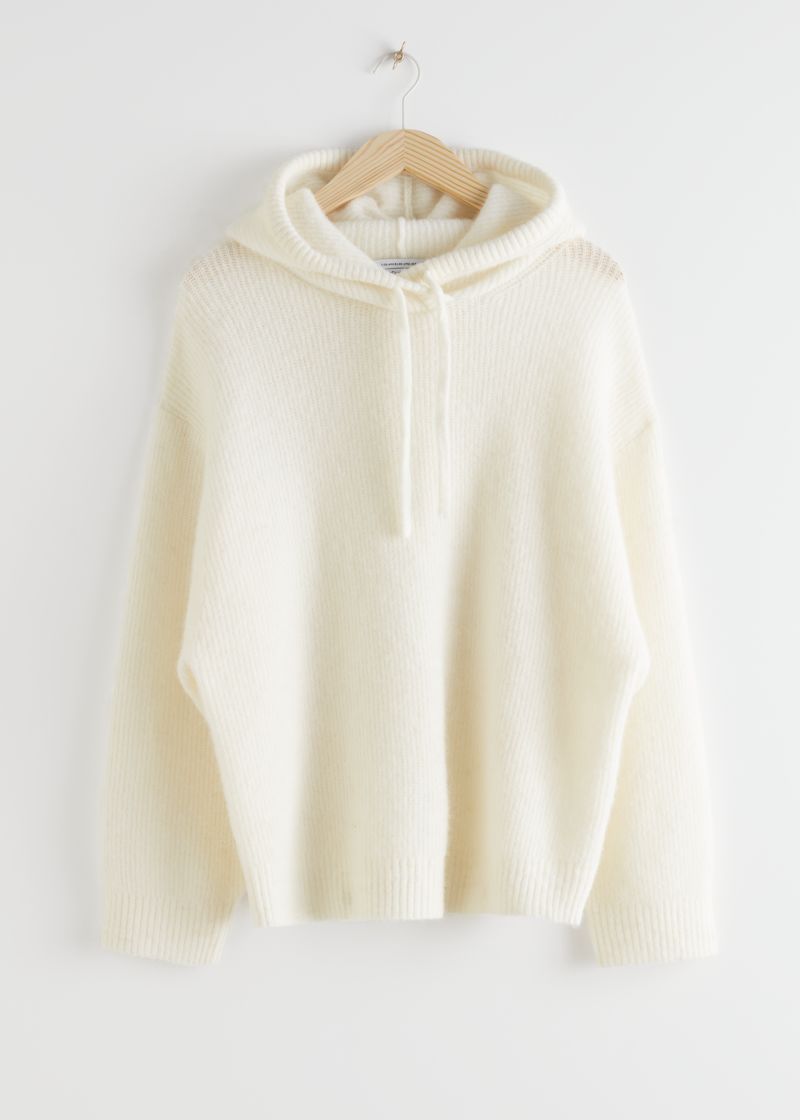 Ribbed Wool Blend Hooded Sweatshirt
