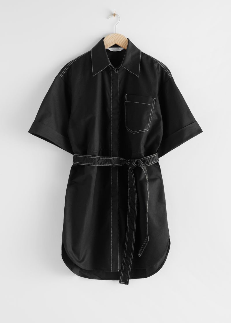 Topstitched Utility Shirt Dress