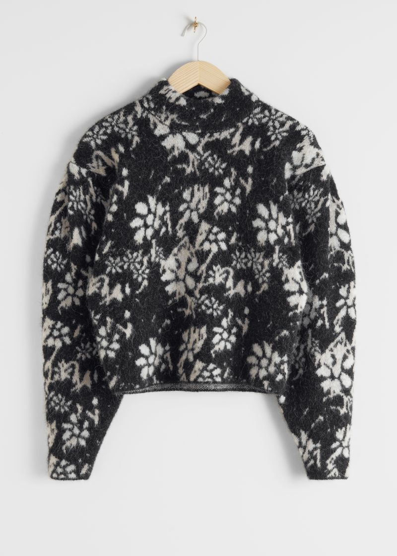 Alpaca Blend Mock Neck Jacquard Sweater