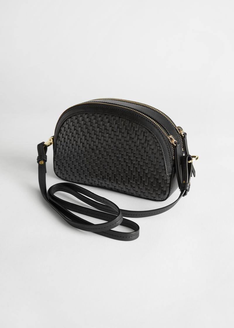 Braided Leather Half Moon Crossbody Bag