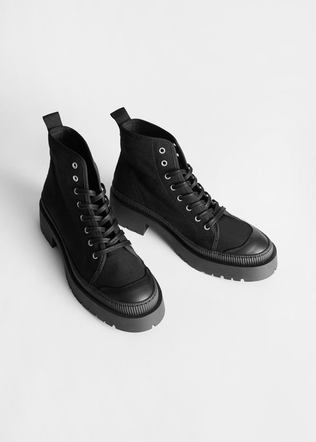 Chunky Canvas Lace Up Boots