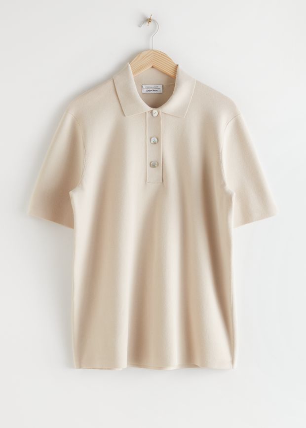 Oversized Ribbed Knit Polo Shirt
