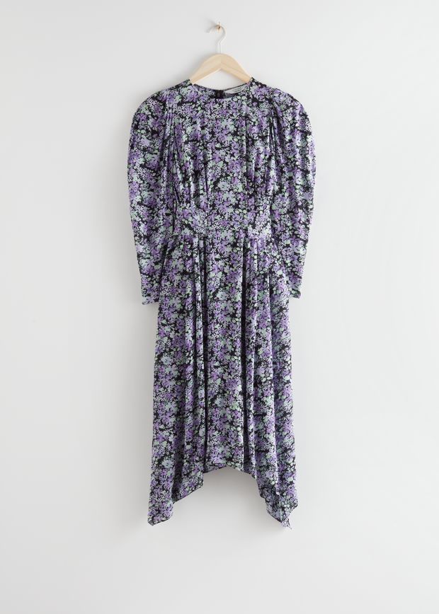 Floral Puff Sleeve Midi Dress