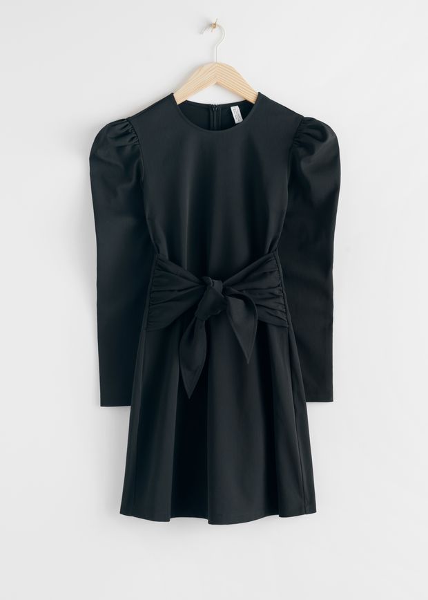 Puff Sleeve Knot Tie Mini Dress