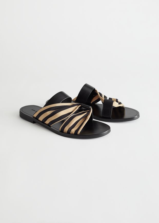 Striped Strap Leather Sandals