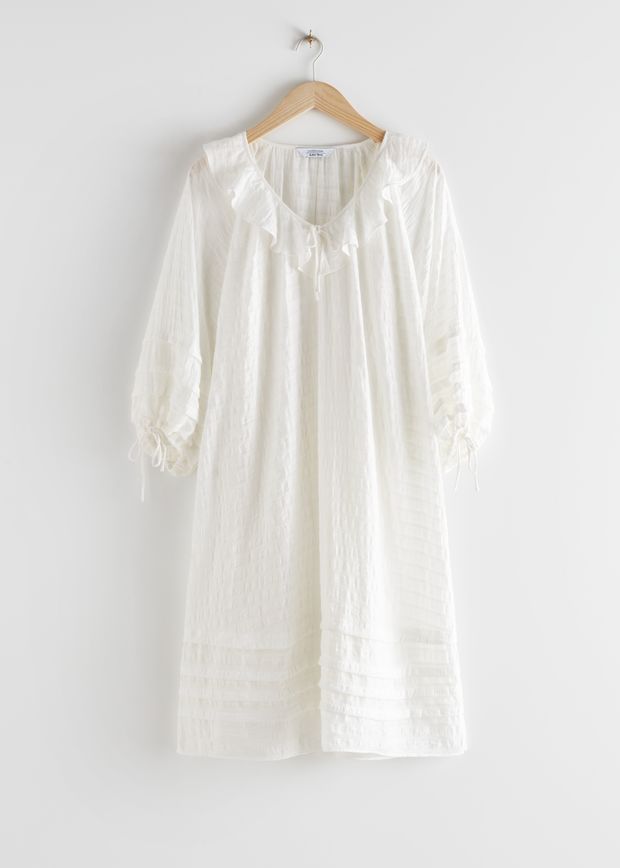 Oversized V-Neck Ruffle Midi Dress