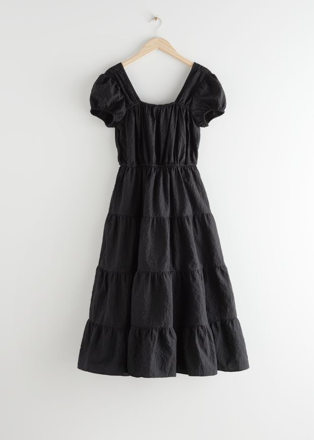 Jacquard-Midikleid mit A-Linie und Rüschen