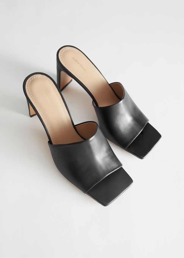 Heeled Leather Square Toe Sandals