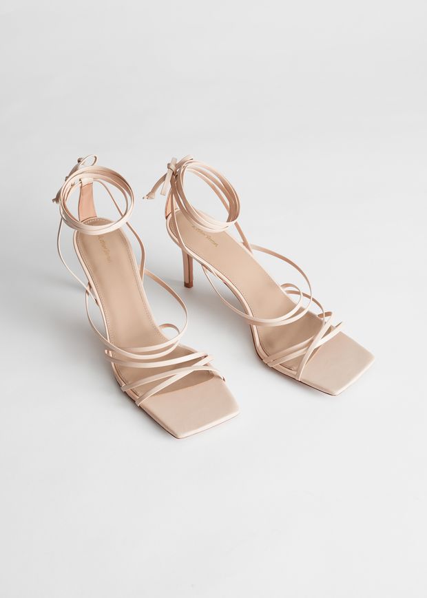 Square Toe Leather Heeled Sandals