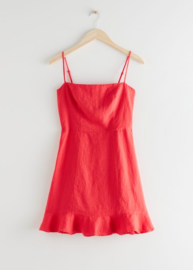 Spaghetti Strap Linen Mini Dress