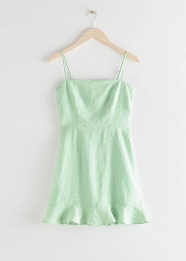 Spaghetti Strap Linen Mini Dress