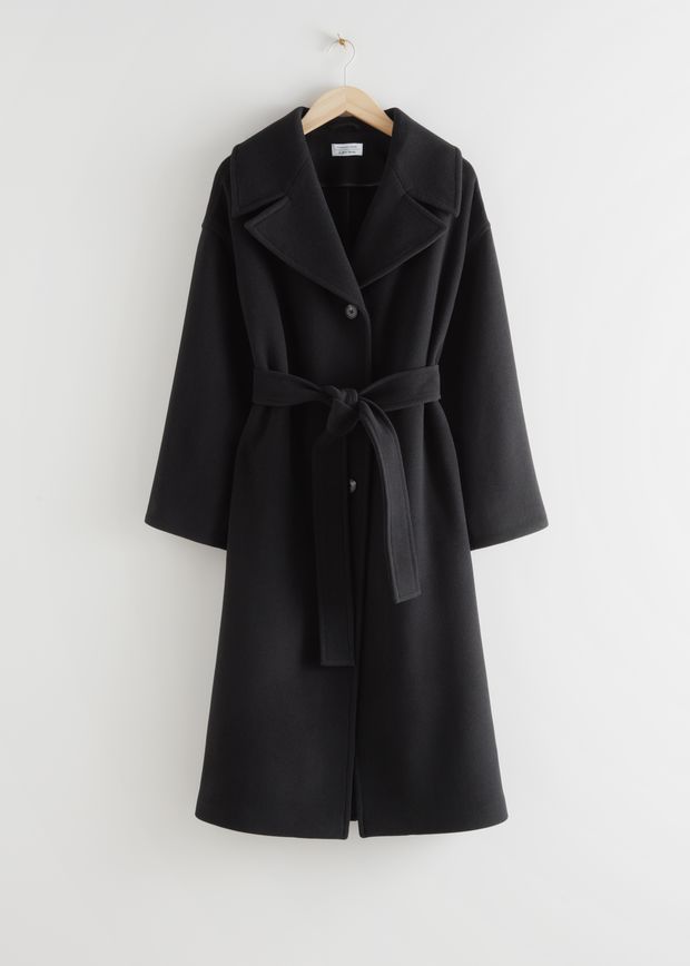 Oversize-Mantel aus Wollmischung mit Gürtel