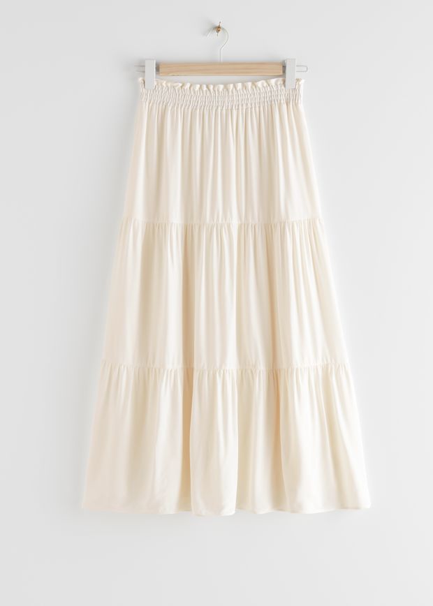 Smocked Waist Tiered Midi Skirt
