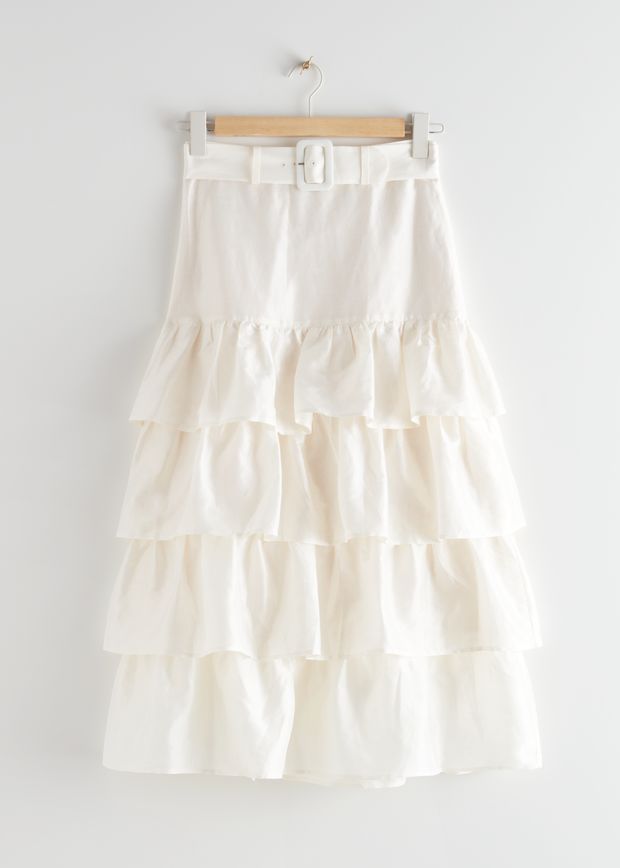 Belted Ruffle Midi Skirt