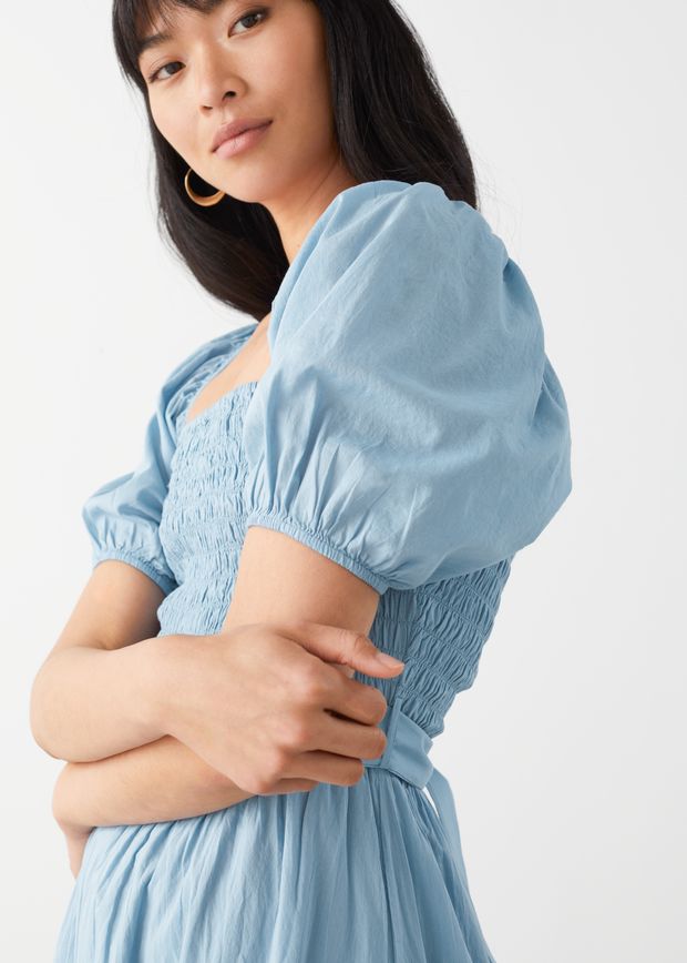 Belted Puff Sleeve Midi Dress