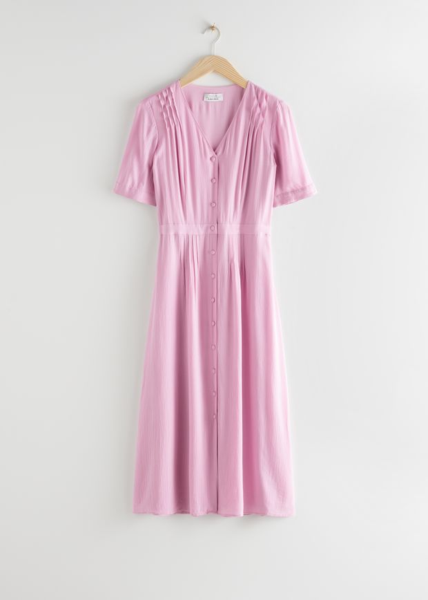 Plissiertes Midikleid mit V-Ausschnitt