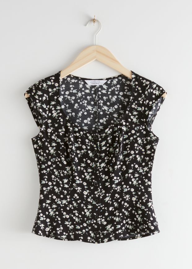 Scoop Neck Cap Sleeve Crepe Top
