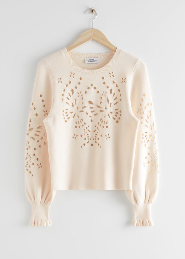 Bestickter Jacquard-Strickpullover