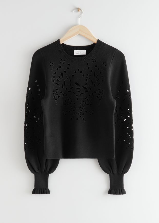 Bestickter Jacquard-Strickpullover