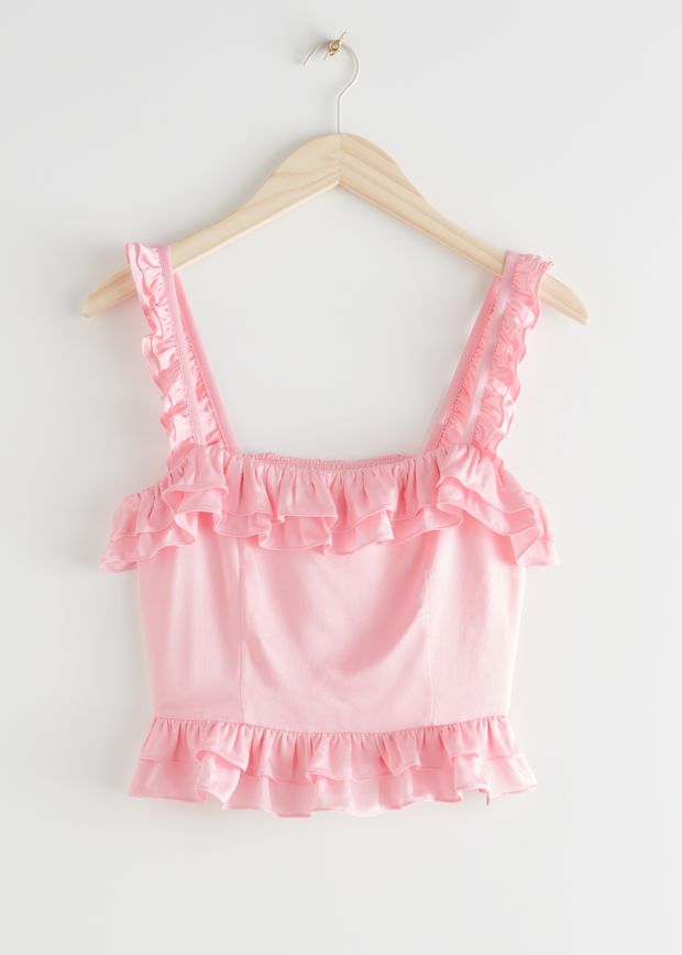 Square Neck Ruffle Crepe Top