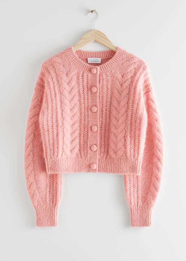 Cropped Cable Knit Cardigan