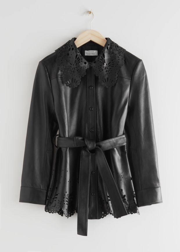 Belted Laser Cut Leather Jacket