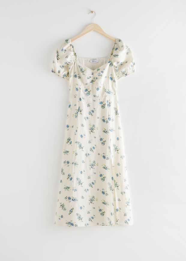 Puff Sleeve Linen Midi Dress