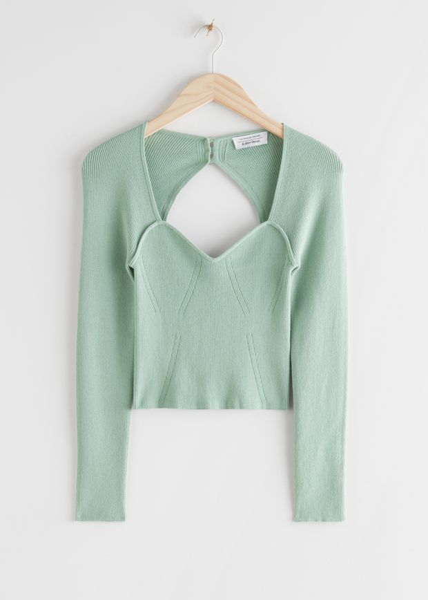 Fitted Cropped Sweetheart Neck Rib Top
