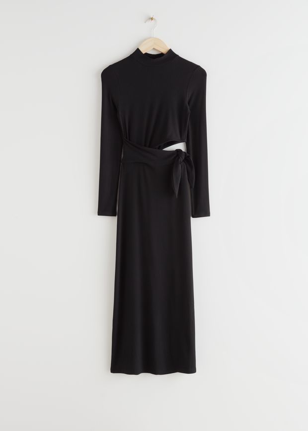 Mock Neck Cut Out Midi Dress