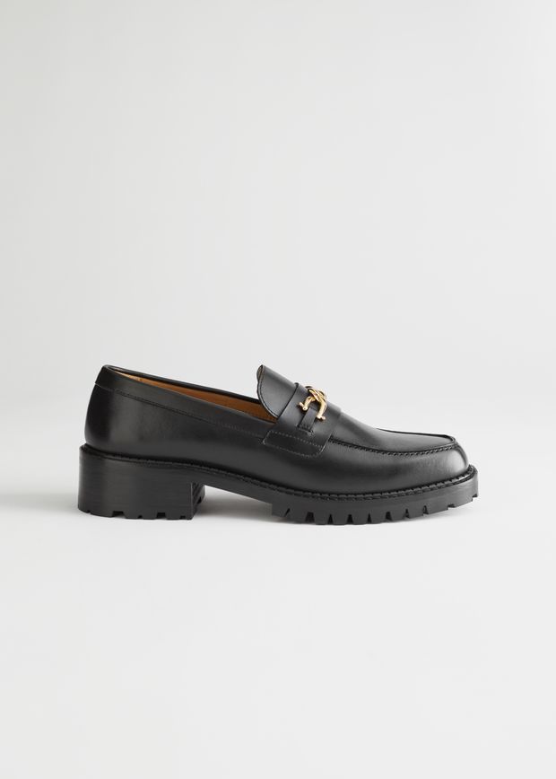 Leder-Loafer mit Zierkettchen in Seiloptik