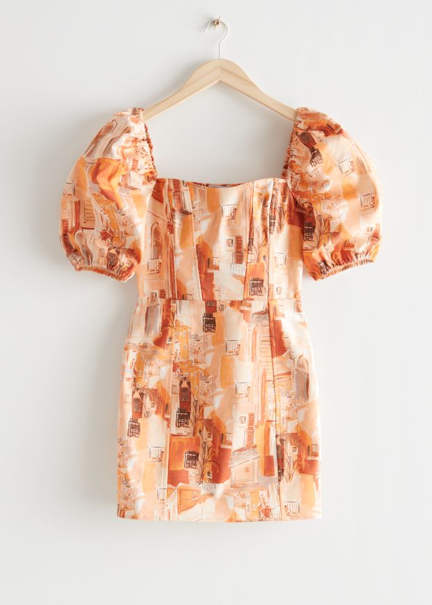 Printed Puff Sleeve Mini Dress 