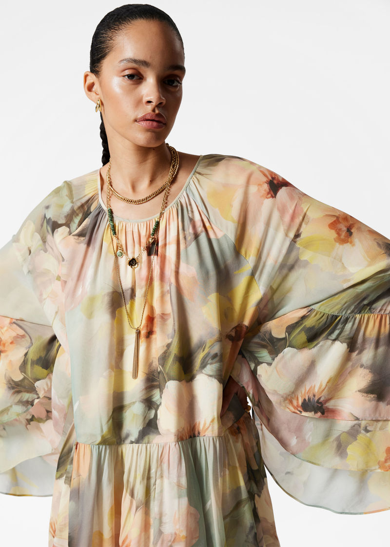 floral flounced maxi dress