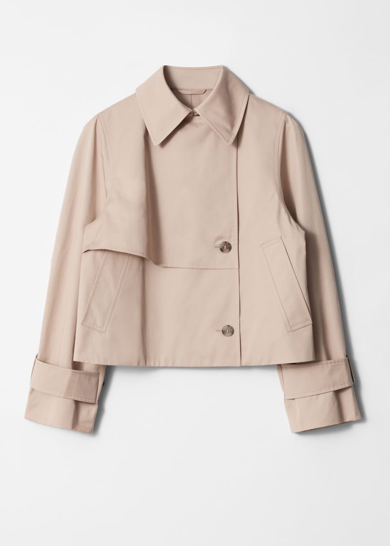 beige short trench coat jacket