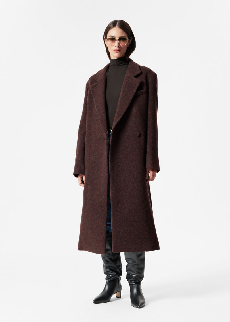 brown double breasted wool coat