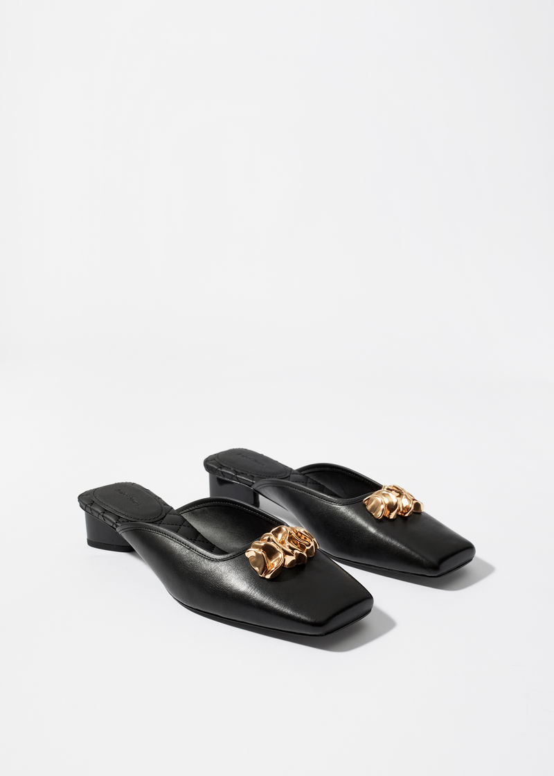 black embellished leather mules