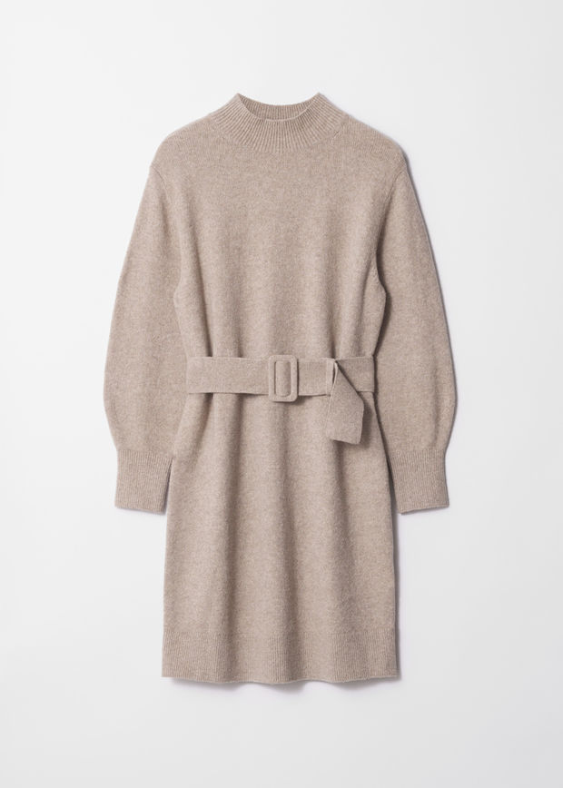 caramel belted jumper dress