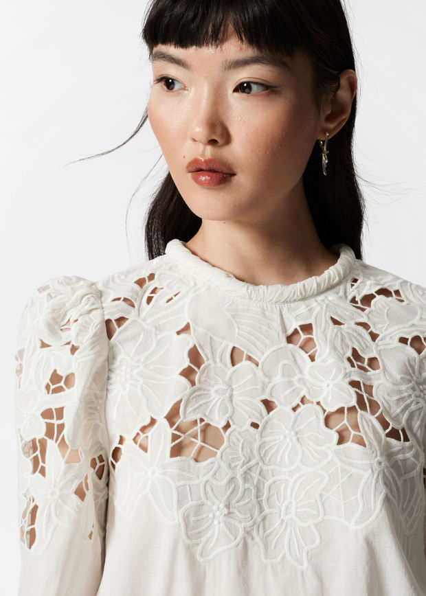 Embroidered Puff-Sleeve Blouse
