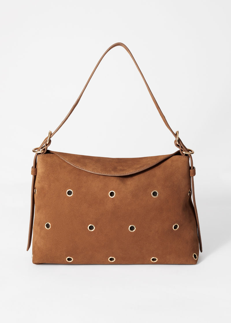brown eyelet embellished suede bag