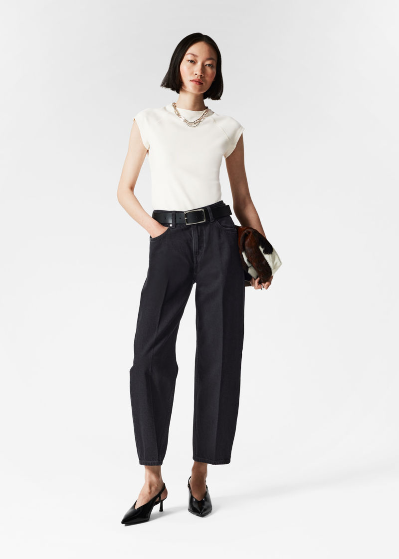 black tapered jeans