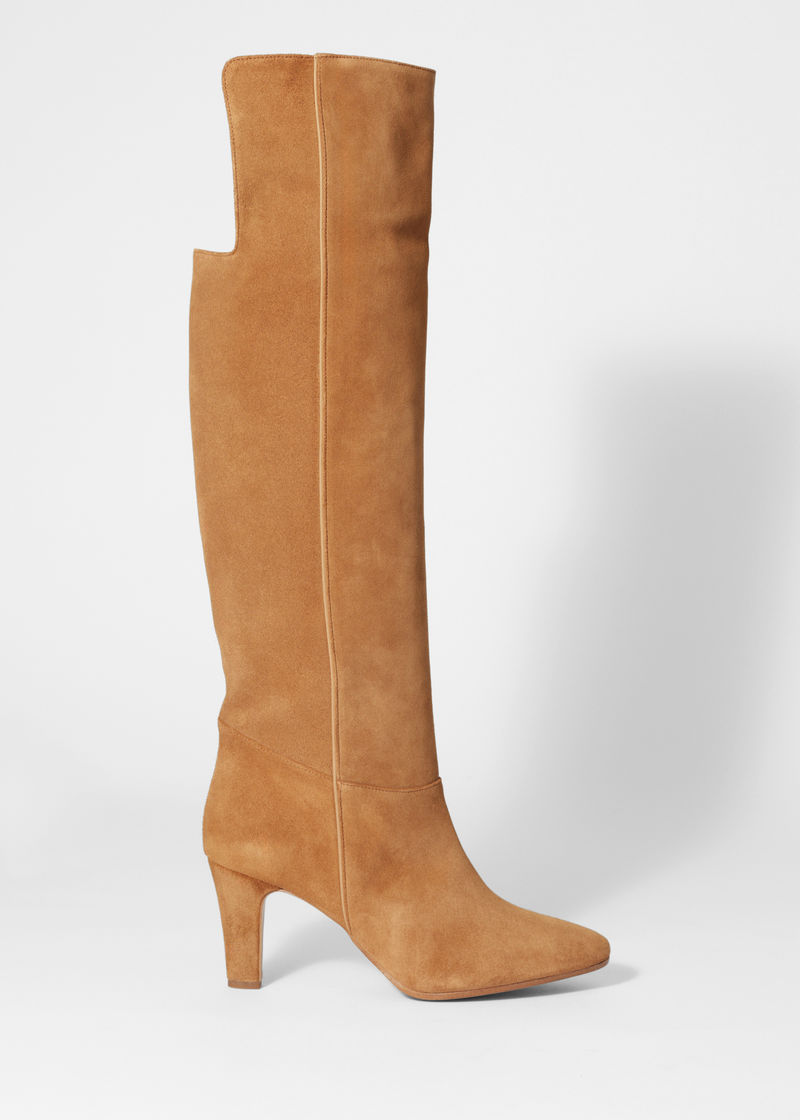 cognac suede knee boots