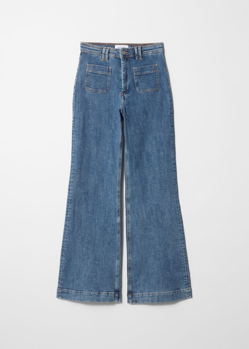 mid wash high waist bootcut jeans